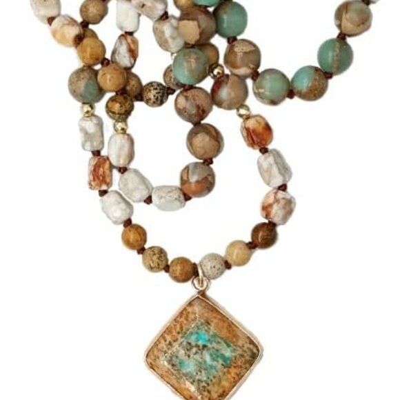 Jewelry - Boho Necklaces for Women Men Long,33/34/35 Inch Natural Jasper Agate Tiger Eye B